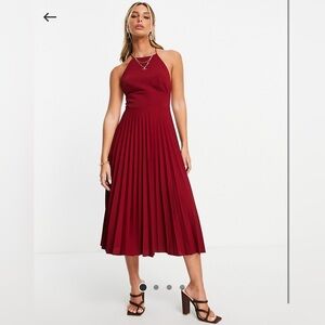 Skinny Back Racer Pleated Midi Dress